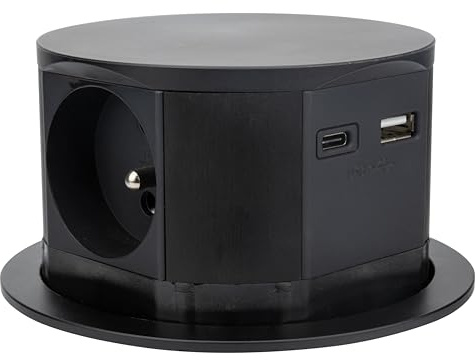 Otio - Bloc multiprise encastrable 3 Prises 16A 2P+T et 2 USB - Noir