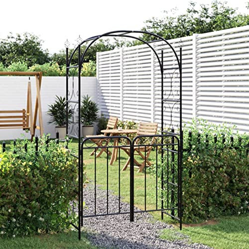 BaraSh Decorative Metal Garden Arch With Gate Outdoor Climbing Plants Archway,Garden Arch with Gate Black 108x45x235 cm Steel