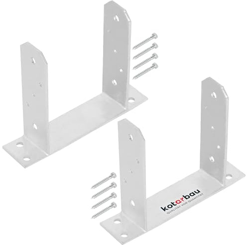 KOTARBAU® TT Pfostenträger zum Aufschrauben 160 mm, verzinkter Stahl | Bodenanker für Holzpfosten, Balkenschuh zum Aufdübeln, Pfostenschuh für Zaunpfosten & Holzbalken, Silber, 2er Set