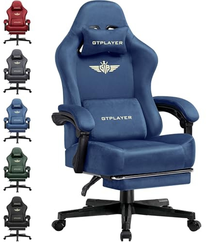 GTPLAYER Gaming Stuhl, Atmungsaktiver Bürostuhl, bürostuhl ergonomisch, Hochwertiger - Stoff, Ergonomischer PC Stuhl, 160° Verstellbare Rückenlehne und ausziehbare Fußstütze, Tragkraft 180 kg, Blau