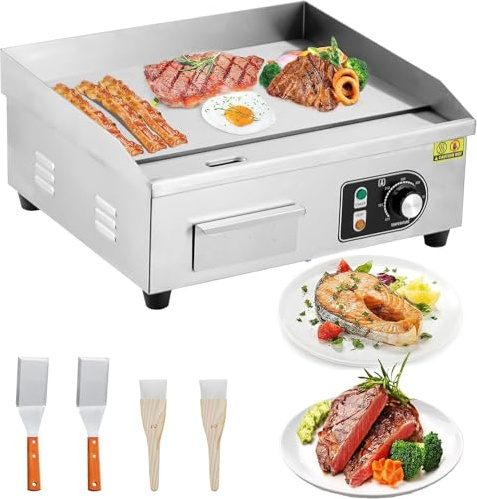 ACONEE Electric Griddle,22-Inch Commercial Electric Grill,Electric Countertop Grill Non-Stick Electric Grill Plate(with plug),Adjustable Temperature Control 122°F-572°F,1600W/110V