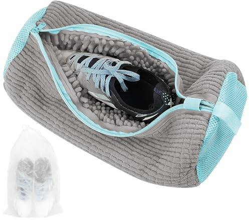 Flintronic Schuhbeutel Waschmaschine Schuhwaschbeutel, Schuhe Waschbeutel, mit 360°-Reinigungsflaum & Reißverschluss, Wiederverwendbare Netzschuhe Wäschesack,Schuhbe für Waschmaschine Trockner(Grau)