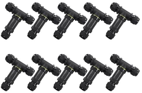 LEDSone IP68 Waterproof Junction Box, 10 PCS, Black, Polycarbonate + PA66, 3 Way Wire Connectors, Outdoor & Indoor Use