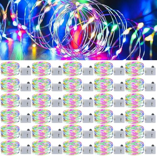 LED Lichterkette Batterie 30 Stück Kupferdraht mit Drei Modi, 2M 20 LEDs Mini Lichterkette für Party, Hochzeit, Weihnachten (Farbig)