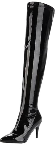 HSyc JRX Damen Lack Overknee Stiefel mit Stiletto Absatz und Reißverschluss High Heels Lang Stiefel