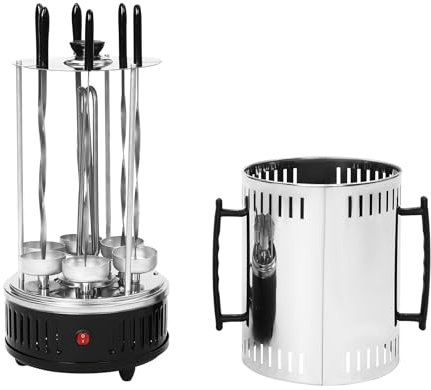 Barbecue elettrico verticale, 1000 W, 500 ℃, per shish kebab, per pollo, per shish kebab, con 6 spiedini, per shish kebab, carne, gamberetti, spiedini