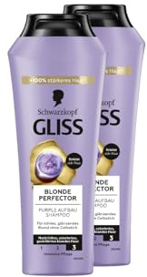 Gliss Blonde Perfector Purple Shampoo (2 x 250 ml), blont schampo med anti-gulningseffekt för naturligt blont och färgat hår, med peptider och blåbärsextrakt