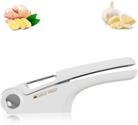 ZONJIE Prensa de ajos, herramienta de cocina con pelador de ajos, mango fácil de usar, herramienta eficiente para extraer pasta de ajo, prensa de ajo fácil de mantener limpia (blanco)