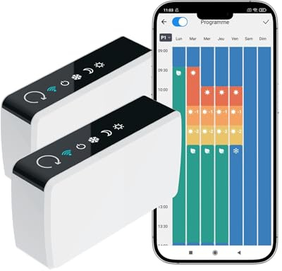 Pack de 2 Contrôleurs connectés pour radiateur électrique Konyks eCosy, Compatible Alexa et Google Home, Fil Pilote 6 ordres, Voyants de Mode, Automatisations faciles… Blanc