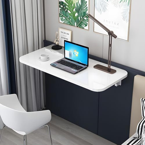 Morlinca Klapptisch Wand Foldable Table, Platzsparender Wandklapptisch, Klappbar Schreibtisch Esstisch, Wandmontierter Tisch für Home Office, Esszimmer, Arbeitszimmer,Weiß,40x25cm
