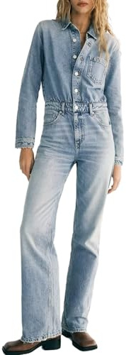 xxxiticat Dam jeansoverall långa ärmar jumpsuit skinny fit denimoverall lekdräkt jeans byxdräkt sparkbyxor, blå, S
