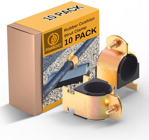 Powrocket Rubber Cushion Strut Clamp 1-1/2 OD for Mounting Copper Piping,10 Pack Zinc-plated Pipe Strut Clamps for PEX Pipe,CVPC Tubing,Reduces Noise and Vibrations,Heat-Resistant Pipe Clamps