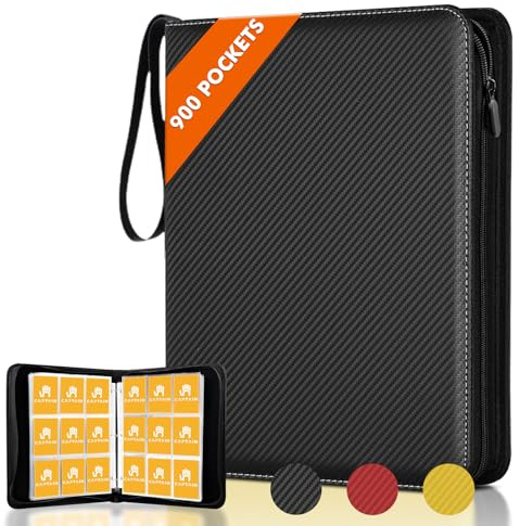 CaptainFive Sammelkarten Album für 900 Karten, 9 Pocket 50 Seiten, Karten Sammelalbum Album, Sammelkarten Ordner, Karten Binder für TCG, MTG, Yugioh-Karten, Geschenk für Kartensammler (Schwarz)