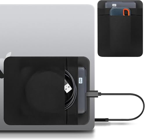 Lacdo Custodia Portatile per Disco Rigido Esterno, 2 Tasche Stick on Pouch Holder per laptop, 2.5 Seagate, WD, HDD Esterno Toshiba SSD, Mouse Wireless, Cavo, Custodia con Adesivo Riutilizzabile, Nero