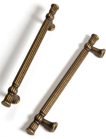 BEILEIOU Antike Messing Schrankgriffe– 128mm Lochabstand Klassische Vintage Schubladengriffe, für Küchenschränke Bad Schränke & Möbelgriffe Griffe Zinklegierung (5, Antike Messing, 128mm)