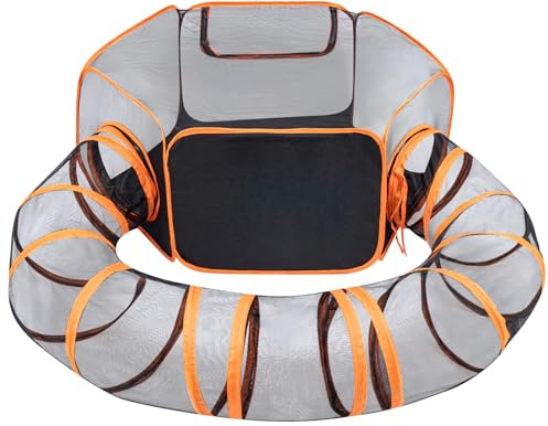 Holdfiturn Pet Tunnel Cat with Tent,Cat Enclosure Tunnel Protable,Foldable Small Outdoor Animal Playpen,Dog Playpens Indoors for Hamster, Guinea Pig, Rabbit (2 in 1)