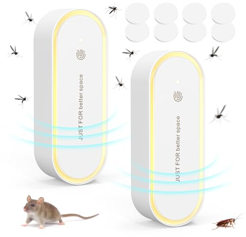Ultraschall Schädlingsbekämpfer Mückenschutz, Ultraschall Elektrisch Insekten Stecker Mückenstecker Mäusevertreiber für Drinnen Mücken, Mäuse, Spinnen, Kakerlaken, Insekten, Flöhe, Motten, 2 Stück