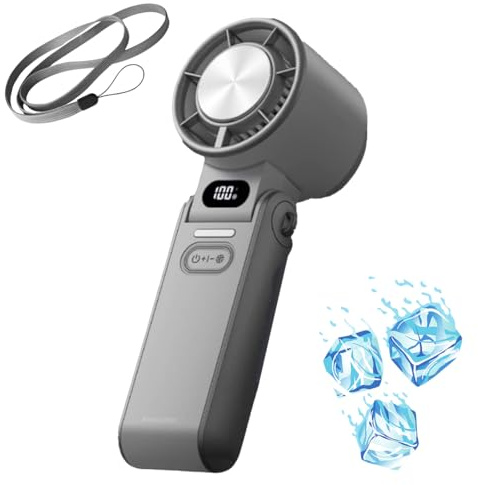 MEIION Tragbarer Handventilator mit integrierter Eisplatte – mobiler USB-C Ventilator, 100 Stufen & 10 Std. Akku – faltbarer Lüfter für Büro, Outdoor & Reisen – ideal für Studenten & Pendler