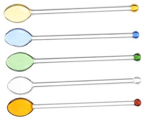 SOIMISS 5pcs Glass Spoon Long Handle Coffee Stirrer Spoons, Heat Resistant Reusable Mixing Teaspoons for Hot Drinks, Easy to Clean, Elegant Design for Home and Cafe Use