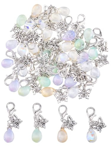 SUPERFINDINGS 32 charm Farfalla da Clip in Vetro 4 colori a Forma di Lacrima con Chiusura a Moschettone e Cerniera per Portachiavi Decorativo 3.8 cm / 1.5 pollici