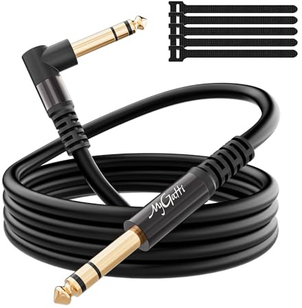 Mygatti Cavo Jack 6.35mm a 6.35mm TRS Audio Stereo 5m,Angolo Retto 1/4 Pollice Maschio Cavi Strumenti Bilanciato, 90 Gradi Angolo per Amplificatore, Tastiera,Mixer, Chitarra ecc.+5 fascette per cavo