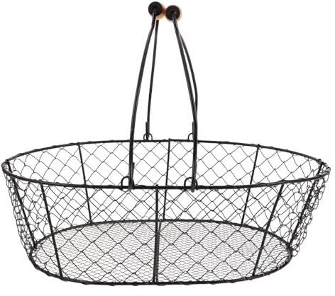 Kichvoe Cesta de leña para chimenea: Carbón vegetal con asa - Contenedor de almacenamiento de metal - Organizador de frutas y verduras para encimeras de cocina y estufas de interior