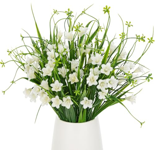 3 Packs Artificial Lily of The Valley, 15'' Faux Bellflowers for Floral Arrangements, Realistic Fake Campanula Flowers for Spring Wedding Bridal Bouquet & Home Office Farmhouse Decor, Cream White