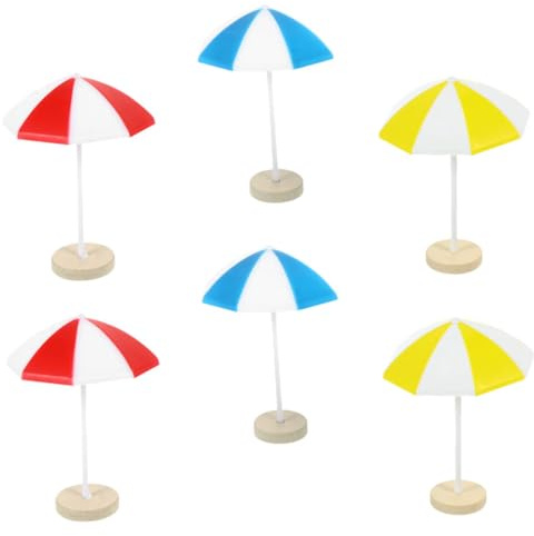 Hohopeti 6pcs Miniature Beach Umbrella Set for Doll House Micro Landscape Decors Medium Size Resin Sun Umbrellas Red Blue Yellow for Diy Ocean Scene