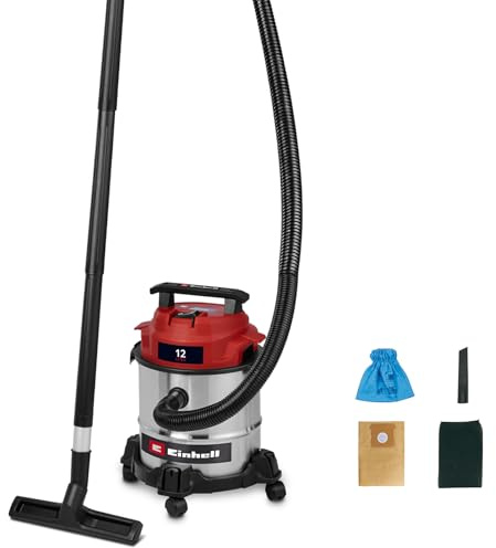 Einhell grovdammsugare TC-VC 1240 S (950 W, 180 mbar, 4 svirvlande hjul, 12 l behållare, inkl. fog- och kombinationsmunstycke, skumgummifilter, smutsuppsamlingssäck och filterpåse)
