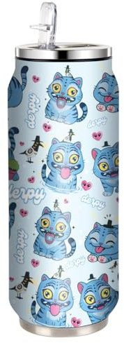 UBBY Demon Hunters - Borraccia da 500 ml, a prova di perdite, con cannuccia, in acciaio inox, per lavoro, viaggi, attività all'aperto, scuola (blu)
