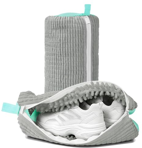 Gifray Trainer & Shoe Washing Machine Bags, 2 Pack Reusable Laundry Bags for Washer & Dryer - 39x19cm, Fits Trainers, Sneakers, Running Shoes, Canvas Shoes, Grey | 360° Deep Clean, Shock Absorbing, Hidden Waterproof Zip, for Sneakers/Bras/Delicates, Breathable Tear-Resistant Chenille