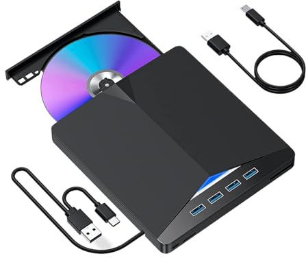 YIXANNX Lecteur DVD Portable avec réduction du Bruit et Extension de Fonction Double Interface muette DVD Externe RW CD graveur CD R 5in1, 7en1