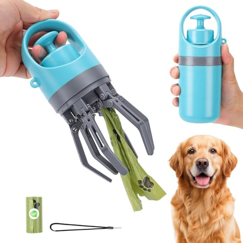 ZESTEFY Tragbare Hundekotschaufel mit Tütenspender, 6-Klauen Hundekotgreifer berührungslos, Hundekotaufnehmer für kleine bis große Hunde, Praktischer Pooper Scooper für Spaziergänge & Outdoor
