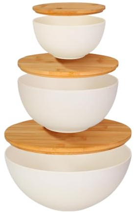 Genérico Cuencos Para Mezclar Con Tapa,Almacenamiento Servicio Apilables,Cuenco Para Servir | Anidables Para Cocina Preparación Y Servicio De Comidas Ensalada Snacks Pan Sopa Frutas Verduras Con