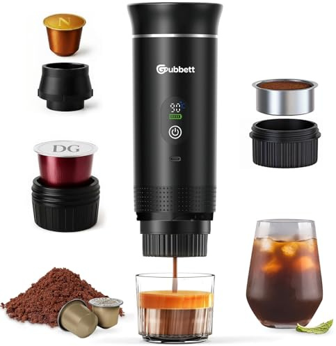 Gubbett New Portable Espresso Machine, 3-in-1 Portable Coffee Maker with Self-Heating, 20 Bar, USB-C, LCD Display, Coffee Maker With Ground Coffee & Capsule for RV, Camping, Hiking, Office