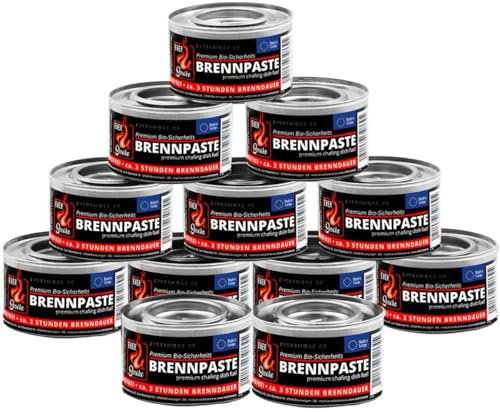 Eurocatch Quemadores de Pasta Combustible para Catering - 12x 200g Gel Combustible - Sin Hollín ni Olores - Aprox. 3 Horas de Combustión - Adecuado para Chafing Dishes y Bandejas Calentadoras