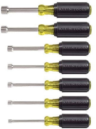 Nut Driver Set, 3-Inch Full Hollow Shaft, Sizes 3/16, 1/4, 5/16, 11/32, 3/8 7/16 and 1/2-Inch KLEIN TOOLS 631