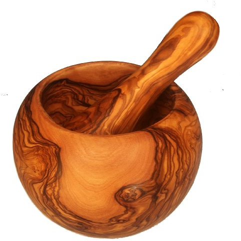 Mörser gewölbt mit Stößel aus Olivenholz, 12 cm | Olive Wood-Runde Mortar Pesle 4,7 Zoll