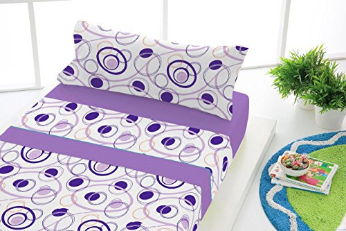SABANALIA - Juego de sábanas Estampadas Dance | 3 Piezas | Funda de Almohada, Bajera Ajustable y sábana encimera | Cama 90 | Color Lila | (Disponible en Varios tamaños y Colores)