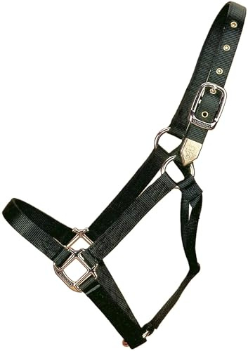 Hamilton Deluxe Horse Halter, 1 Triple Ply Nylon, Average Horse, Arabian, or Yearling Draft, 800-1100 lbs, Black