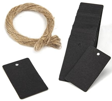 Geschenkanhänger Groß 200 Stk 12X6CM, 300g/m² Kraftpapier Etiketten Tags Packpapier Geschenk (schwarz)