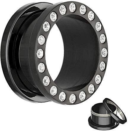 Treuheld Flesh Tunnel - Stahl - Schwarz - Kristall 8 mm