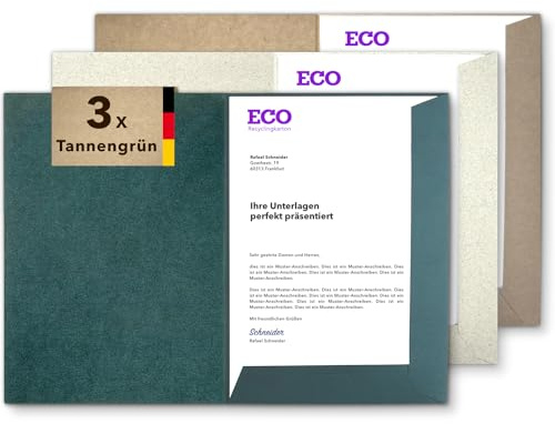 Präsentationsmappe A4 - rauer ECO Recycling-Karton - direkt vom Hersteller STRATAG - vielseitig einsetzbar für Ihre Angebote, Exposés, Projekte oder Geschäftsberichte (Tannengrün, 3 Stück)
