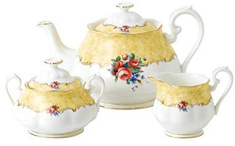 Royal Albert 113 Years 40034015 1990 Bouquet-Set di 3 teiere, 100 Anni, Colore: Zucchero e Crema, Porcellana, 42.2