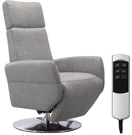 Cavadore TV-Sessel Cobra / Fernsehsessel mit 2 E-Motoren und Akku / Relaxfunktion, Liegefunktion / Ergonomie M / 71 x 110 x 82 / Lederoptik Hellgrau