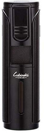 LUBINSKI Cigar Lighter Windproof Butane Five Torch Jet Blue Flame Cigarette Lighter for Cigar Cooking BBQ Topsense (BLACK)