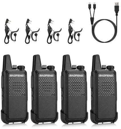 Baofeng GT-22 Walkie Talkie Set Senza Licenza, Radio PMR446 fino a 3 km di portata con 16 Canali, Batteria Ricaricabile da 1500 mAh, Caricatore USB-C, Auricolare per Bambini Adulti Famiglia (4 pezzi)