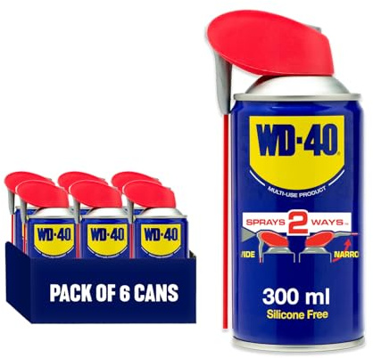 WD-40 Multi-Use Lubricant & Penetrant Spray, Dual Spray Modes, 6 x 300ml | WD-40 Multi-Purpose Lubricant, Wide & Narrow Spray Mode, Displaces Moisture, Stops Rust on Hinges, Locks & Other Metals