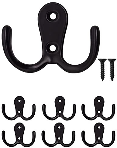 Fuxxer 6x Klassische Garderoben-Haken, Handtuch-Haken, Eisen-Haken, schwarz, 6er Set