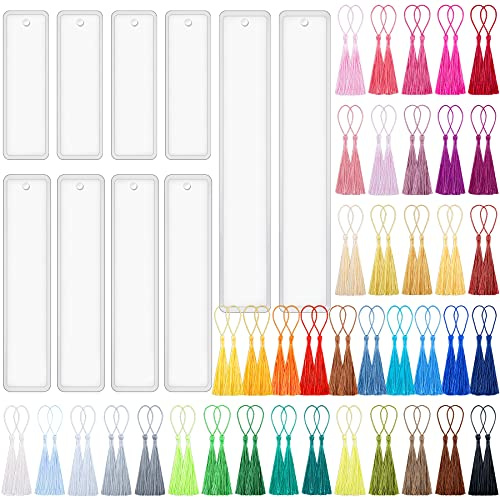 FEQO Lot de 90 marque-pages en résine époxy, 10 marque-pages en résine avec 80 mini pompons en silicone, forme rectangulaire, en silicone, pompon droit pour bricolage